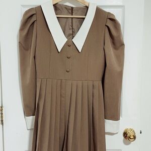 Classic Brown Kids Dress with White Collar